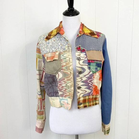 Vtg Kennington Patchwork Jacket Hippie Buffalo Nickel Buttons 1970's Rare Sz. S - Picture 1 of 16
